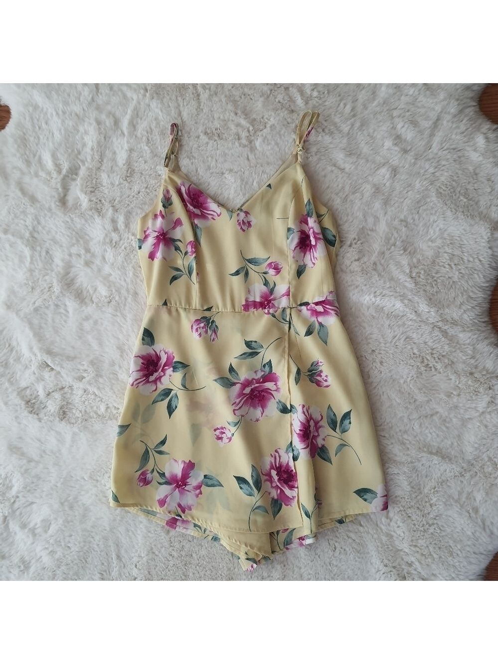Lulus Yellow Floral Romper Ladies S Butter Yellow Pink Green Adjustable Straps